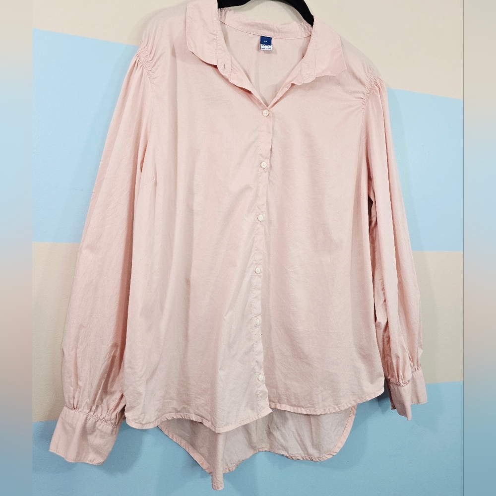Old Navy Blush Pink Smocked Button-Down Shirt - Picture 3 of 7